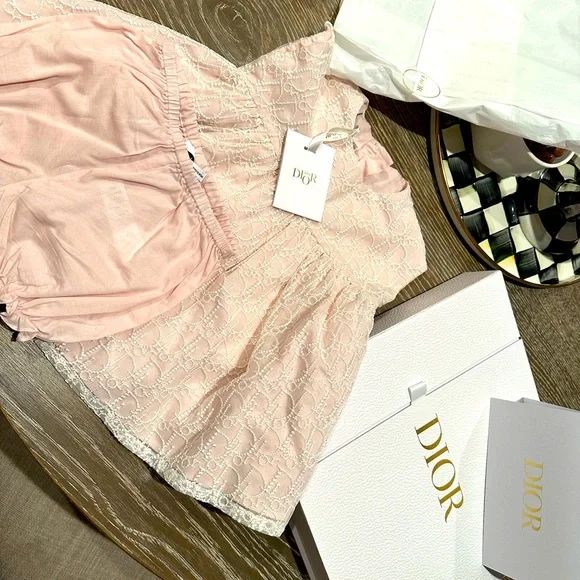 Dior | Dresses | Ivory And Pale Pink Dior Oblique Pearlembroidered Tulle  Dress 9 Months | Poshmark